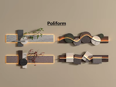 Modern Wall Hangings with Geometric Shapes Plant Accents and Textured Surfaces 3d model