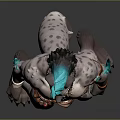 3D Mythical Creature Character With White Spotted Fur Blue Accents And Orange Loincloth