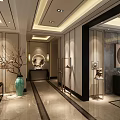 Modern Elegant Living And Dining Room With Open Marble Flooring Pendant Light And Black Cabinets