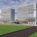 Modern Office Building With Green Roof Surrounded by Greenery Water Feature and Sports Court