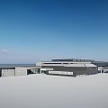 Modern Museum Building With Glass Facade Skylight And Geometric Flat Roof