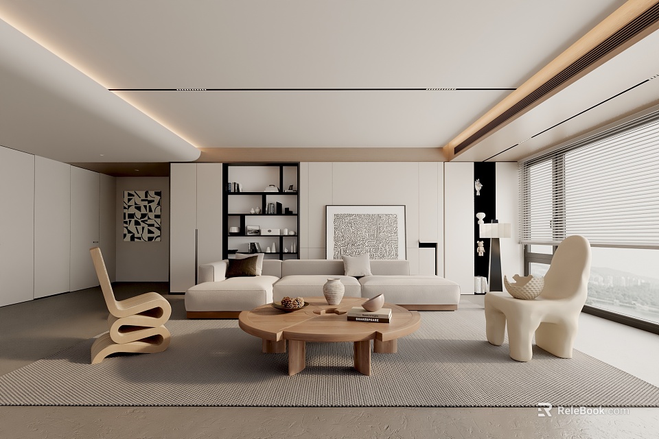 Modern Living Room Interior Design With Sofa Coffee Table Accent Chairs And Decorative Painting 3d model 