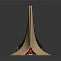 Cartoon Style Origami Tower Scene With Geometric Shape Light Brown Color And Colorful Reflections