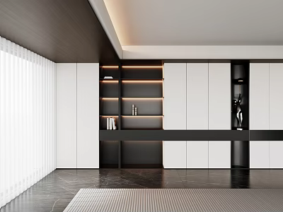 Modern Living Room Interior With Black White Cabinets And Marble Floor Lighting 3d model