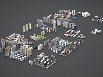 Detailed Birds Eye View Urban Planning with Residential Commercial Structures and Green Spaces 3d model