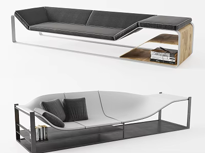 Modern Public Chair With Metal Frame Upholstered Seat Curved Design And Storage Shelf 3d model