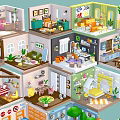 Colorful Miniature Interior Scene Models With Various Room Styles And Detailed Designs