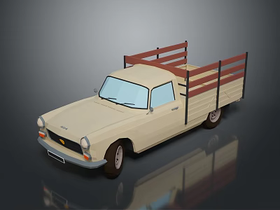 Detailed Beige Pickup Truck With Red Railings In 3D Cartoon Style 3d model