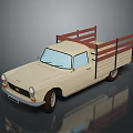 Detailed Beige Pickup Truck With Red Railings In 3D Cartoon Style