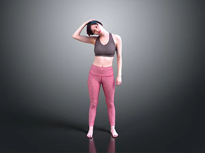 A Woman Adjusting Her Hair In Gray Sports Bra And Pink Leggings 3d model