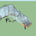 Modern Geometric Glass Station Exterior With Grass Area Benches and People