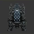 Ornate Metallic Throne Chair With Intricate Carvings And Tufted Upholstery