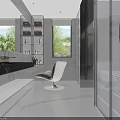 Modern Bathroom Interior With Marble Countertop Large Mirror Storage Cabinets Accent Chair And Natural Light