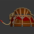 Cartoon Style Warrior Helmet With Braided Structure Animal Skull Decoration Red Fabric And White Tusks