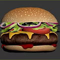 Juicy Burger with Fresh Lettuce Tomato Onion Melted Cheese and Sesame Seed Bun