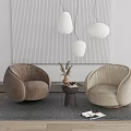 Leisure Sofa Set With Two Armchairs Gray Rug Small Table Plant And Pendant Lights
