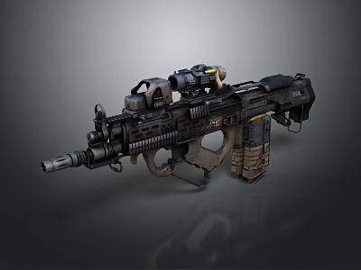 Tactical Weapon With Scope And Modern Tactical Components On Dark Surface 3d model