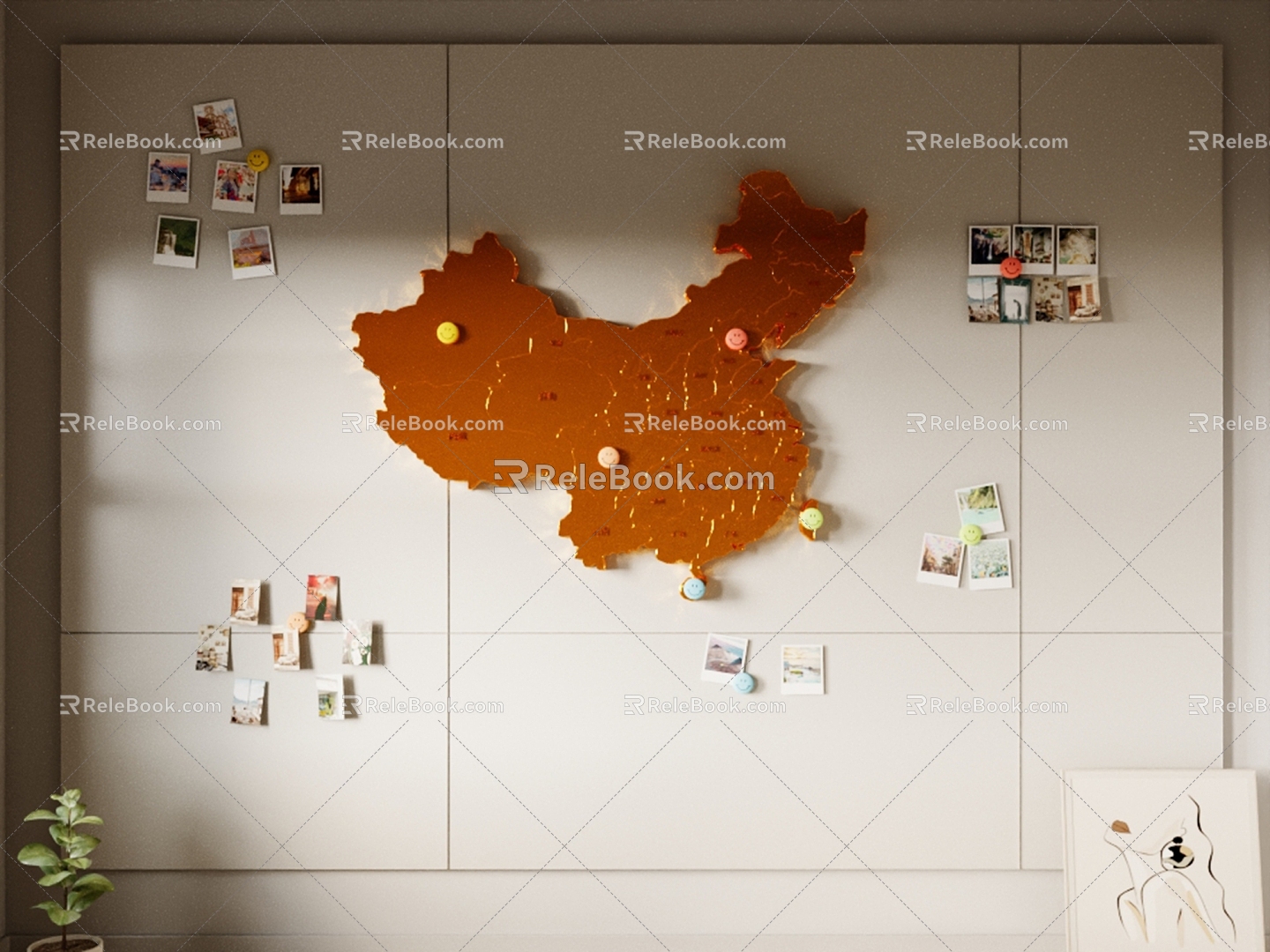 Modern wall decoration map wall record wall photo wall 3d model