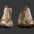 Two Detailed Foot Shaped Carved Sculptures With Red Decorative Lines Design