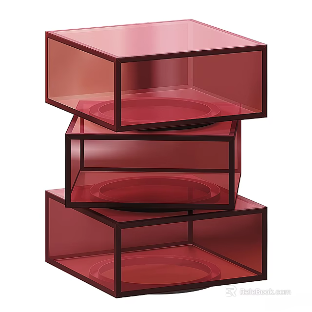 Modern Red Transparent Stacked Drawer Dresser With Sleek Design And Clear Finish 3d model 