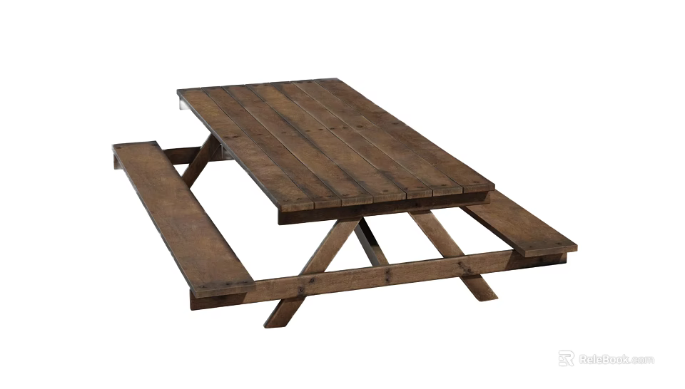 Outdoor Wooden Picnic Table With Attached Benches And Natural Wood Classic Design 3d model 