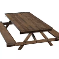 Outdoor Wooden Picnic Table With Attached Benches And Natural Wood Classic Design