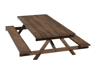 Outdoor Wooden Picnic Table With Attached Benches And Natural Wood Classic Design 3d model