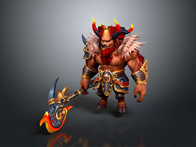 Horned Demon Warrior With Red Beard Ornate Armor Feathered Shoulders And Battle Axe 3d model