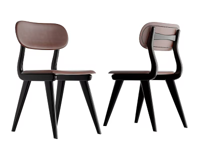 Modern Minimalist Dining Chairs With Brown Leather Seats And Black Wooden Legs 3d model