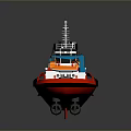 Red and White Toy Tugboat Model With Black Details and Small Antenna