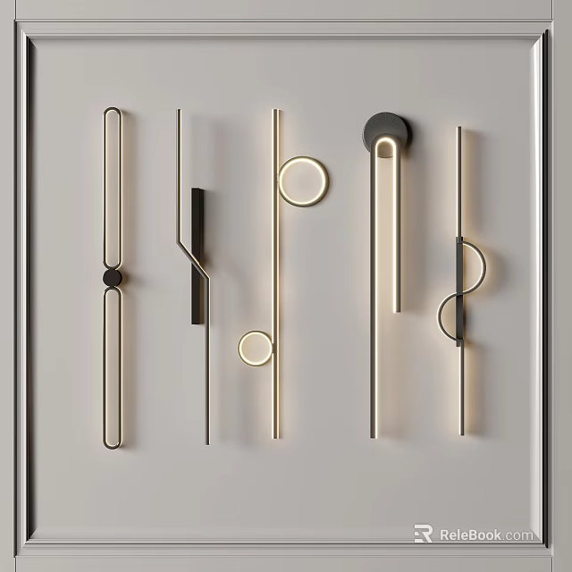 Modern Minimalist Wall Lamps with Various Geometric Shapes and Soft Lighting on White Wall 3d model 