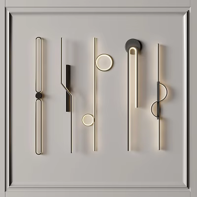 Modern Minimalist Wall Lamps with Various Geometric Shapes and Soft Lighting on White Wall 3d model