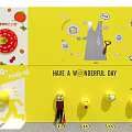 Interactive Zone With Yellow Background Cartoon Elements Smiley Buttons And Wonderful Day Text