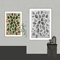 Framed Leaf Pattern Paintings For Wall Decor With Green Plant And Sink 3d model