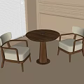 Minimalist Modern Round Wooden Table With Two White Cushioned Armchairs Set