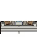 Modern Two Seater Sofa With Dark Frame White Cushions And Mixed Pattern Decorative Pillows 3d model