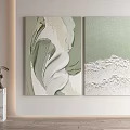 Abstract Green White Textured Paintings With Marble Base Decor On Wall 3d model