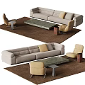Beige Sofa And Stone Coffee Table Set With Brown Rug Accent Cushions And Armchairs