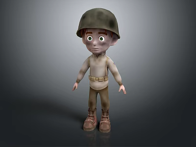 3D Rendered Cartoon Man in Military Uniform Standing with Helmet 3d model