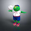 Green Creature Character Wearing Blue Cap Red Sox Shirt Blue Shorts And Red Shoes Holding Baseball
