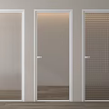 Modern Interior Doors With Textured Glass Panels And White Frames 3d model