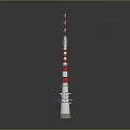Tall Red And White Striped Communication Tower With Antenna And Metal Base