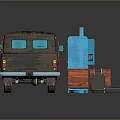 Vintage Toy Truck And Bus With Red Cargo Bed Brown Body And Blue Windows