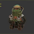 Retro Game Movie Robot Character With Green Body Orange Head Tracked Base Mechanical Claw Arms