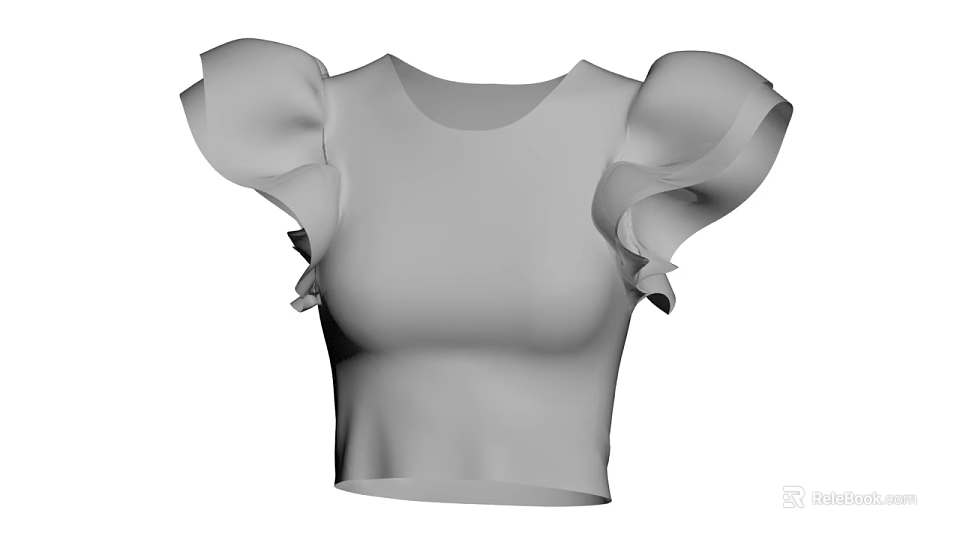 Chic Gray Cropped Women's Top Featuring Ruffled Sleeves And Modern Design 3d model 