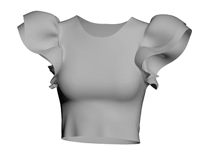 Chic Gray Cropped Women's Top Featuring Ruffled Sleeves And Modern Design 3d model
