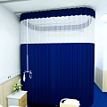 Modern Hospital Room Interior With Blue Carpet Curtains Bed And Wooden Panels