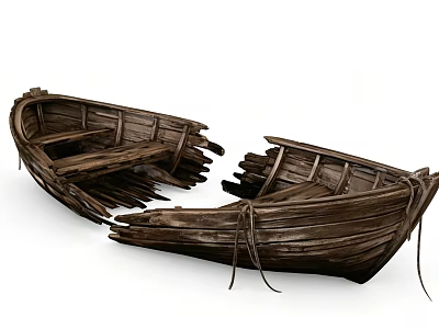 Pair of Vintage Broken Wooden Boat Decorative Ornament Set With Rustic Design 3d model