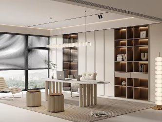 Modern Study Desk Bookcase Wardrobe Ornaments Vase Book Single Chair Stool Decorative Cabinet 3d model