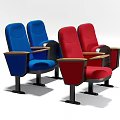 Blue And Red Upholstered Public Chairs With Wooden Armrests And Black Metal Legs For Theater